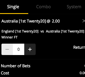 ausvseng 1st T20 odds