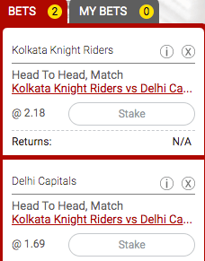 DCvsKKR IPL t20 dafabet odds