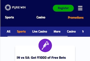 Pure Win IND Vs SA Free Bet