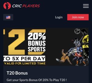 Cricplayers T20 20% Bonus Sports 2022