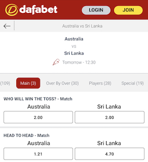Dafabet Australia Vs Sri Lanka T20 Match