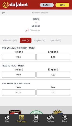 Dafabet England Vs Ireland T20 Match Prediction