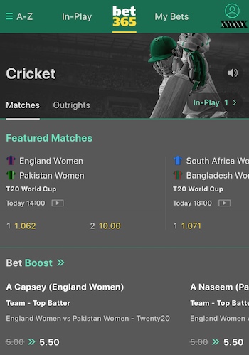 bet365 cricket betting