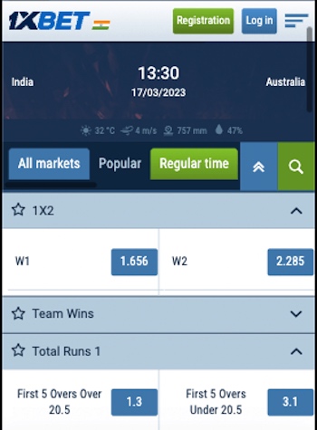 1xbet app indvsaus odds