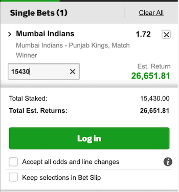 betway odds mi vs pbks ipl