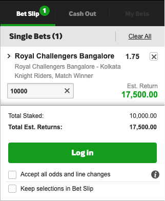 rcb kkr odds cricket 