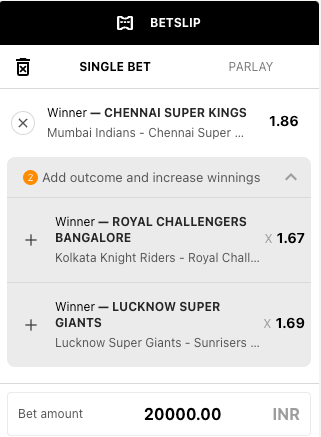 CSK MI Parimatch odds