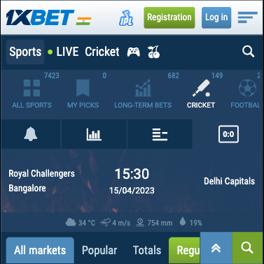 1xbet rcb vs dc ods