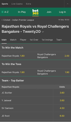 bet365 ipl match 60 odds