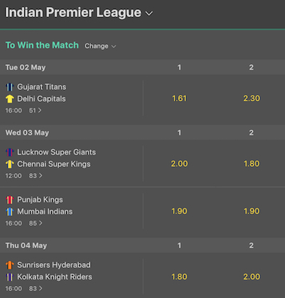 ipl odds bet365 today