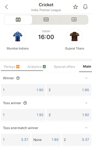 parimatch odds ipl match 57